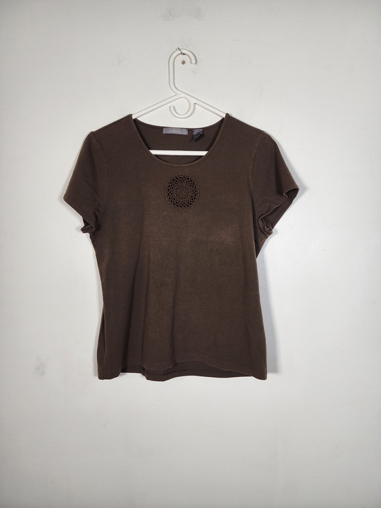 Liz Claiborne Tops - Liz Claiborne Brown Short-Sleeve Tee with Crochet Medallion